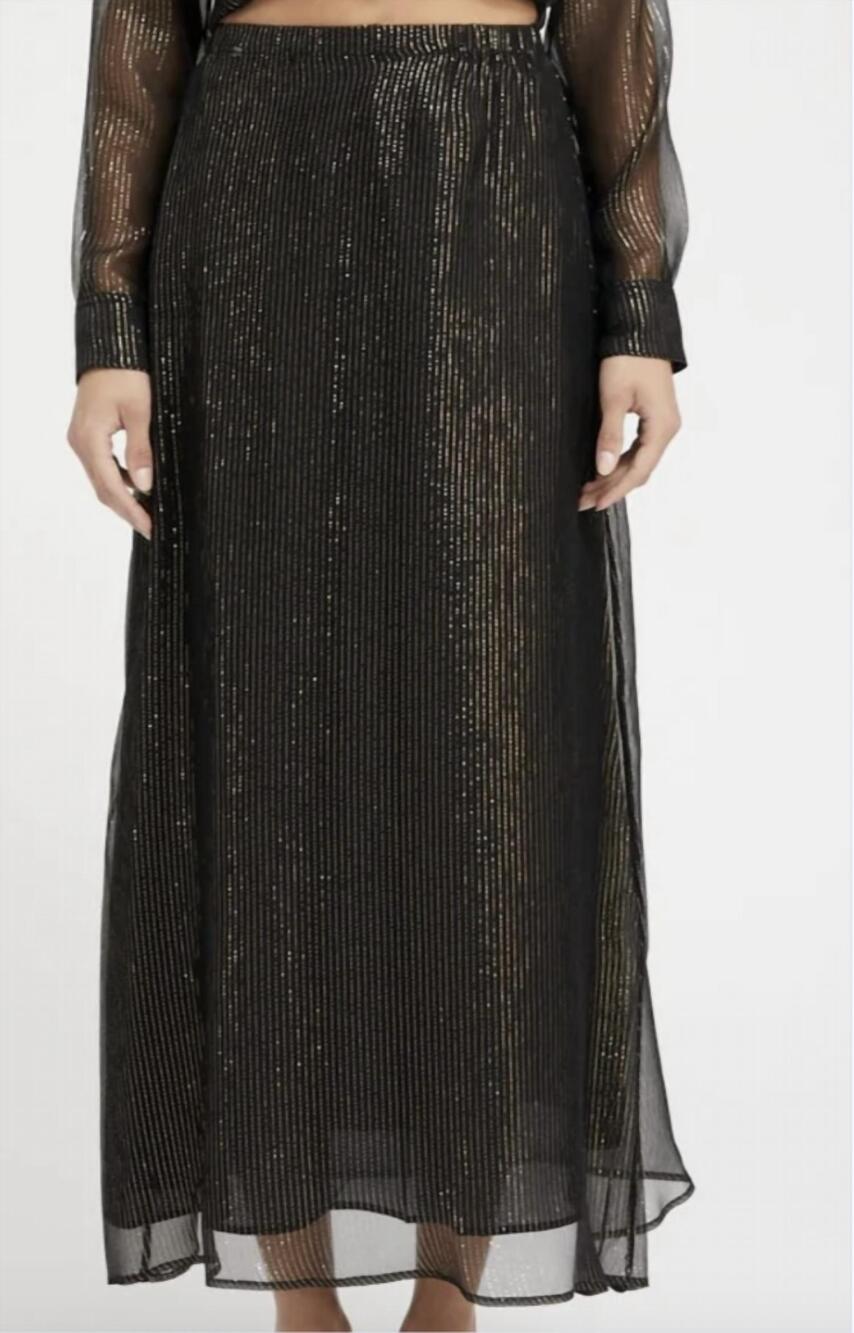 NEW SPRWMN bias maxi skirt in black/gold metallic stripe